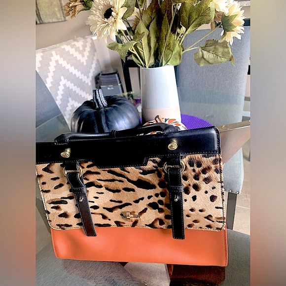 iacucci, Genuine Italian Leather Satchel/ Purse with leopard print